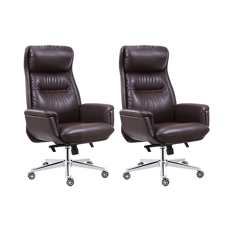 Brown Tilt Mechanism Managers Chair with Headrest Swivel Upholstered Office Chair