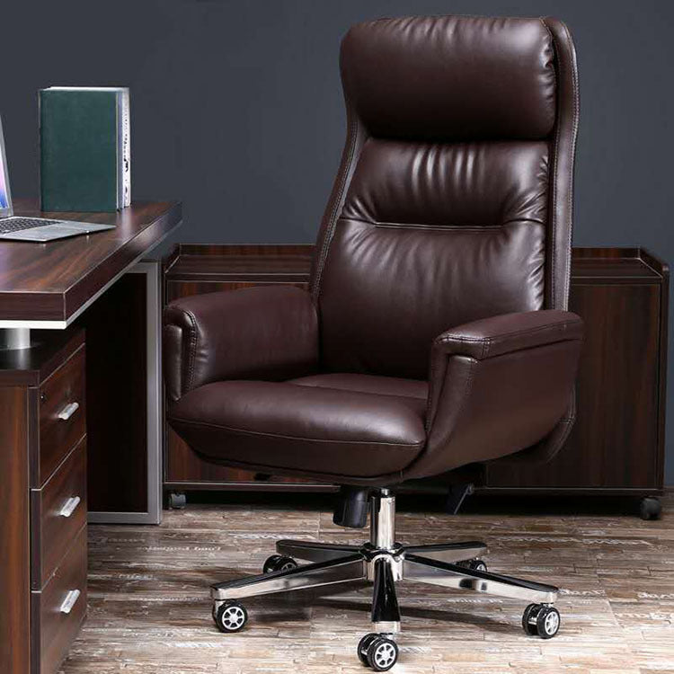 Brown Tilt Mechanism Managers Chair with Headrest Swivel Upholstered Office Chair