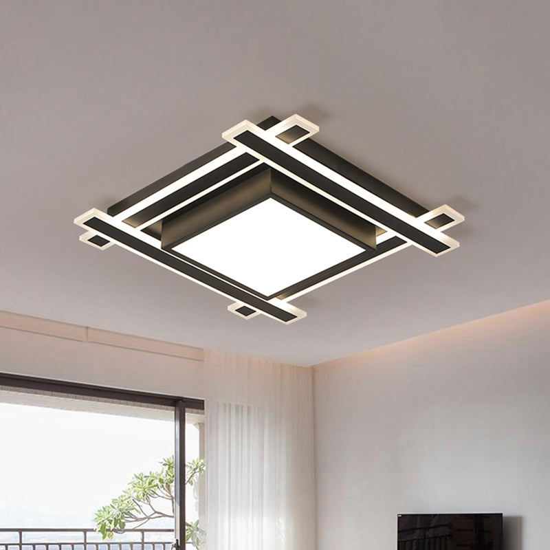 Minimalism Squared Flush Pendant Light 18"/23.5" Width LED Acrylic Ceiling Light Fixture in Black/White, Warm/White Light