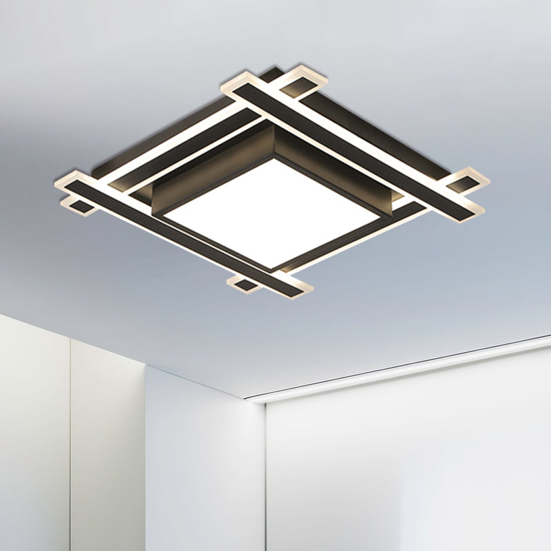 Minimalism Squared Flush Pendant Light 18"/23.5" Width LED Acrylic Ceiling Light Fixture in Black/White, Warm/White Light