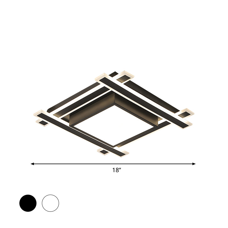 Minimalismus, quadratische, bündige Pendelleuchte, 18"/23,5" Breite, LED-Acryl-Deckenleuchte in Schwarz/Weiß, warmweißes Licht