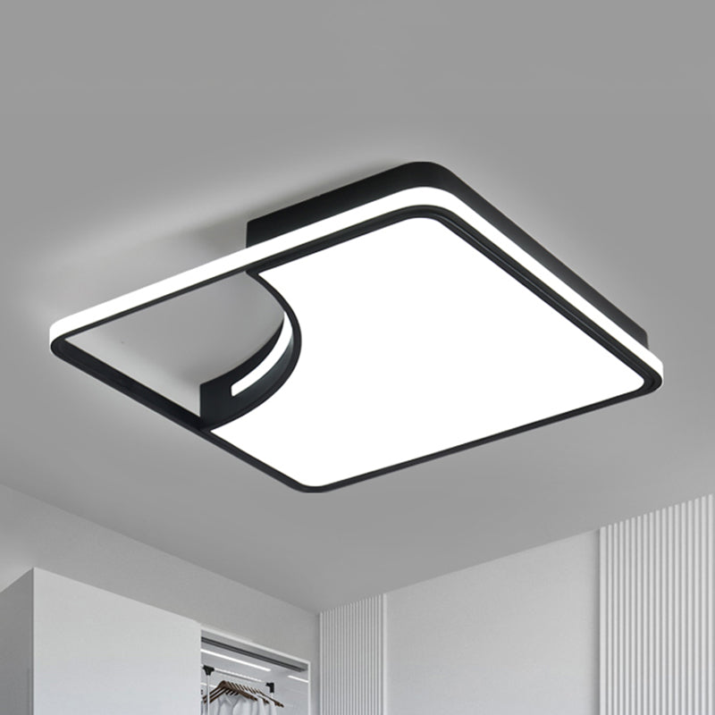 Black Square Flush Mount Lighting Simplistic Acrylic LED Bedroom Ceiling Lighting in White/Warm Light