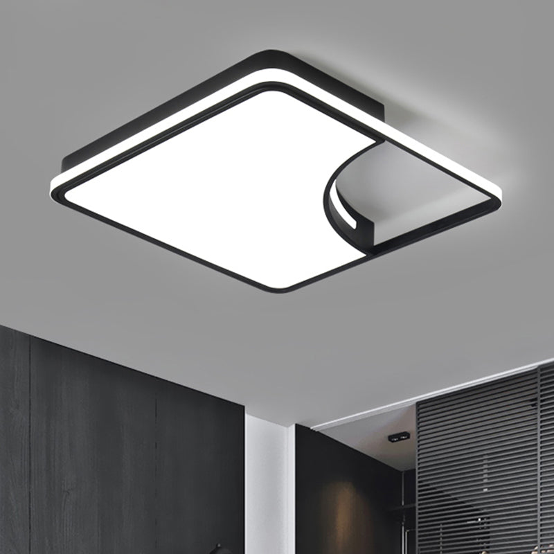 Black Square Flush Mount Lighting Simplistic Acrylic LED Bedroom Ceiling Lighting in White/Warm Light