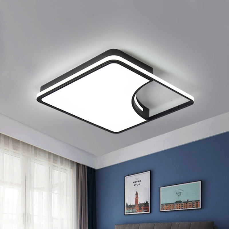 Black Square Flush Mount Lighting Simplistic Acrylic LED Bedroom Ceiling Lighting in White/Warm Light