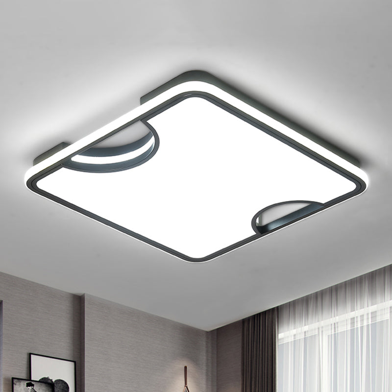 Simple Style Squared Ceiling Flush Light Warm/White Lighting LED Acrylic Flush Mount Lamp in Black for Living Room