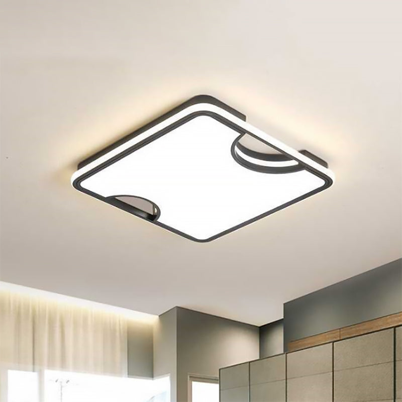 Simple Style Squared Ceiling Flush Light Warm/White Lighting LED Acrylic Flush Mount Lamp in Black for Living Room