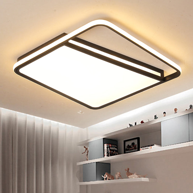 Acrylic Square Shade Flush Mount Light Modern Stylish Warm/White Lighting LED Bedroom Ceiling Light Fixture in Black