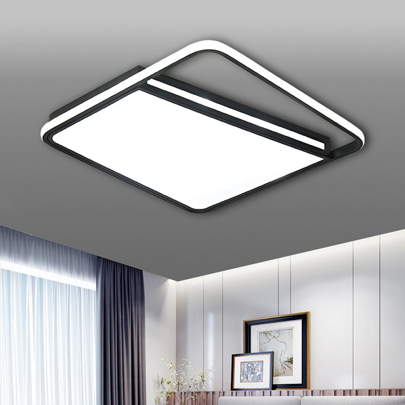 Lámpara de techo de dormitorio LED con pantalla cuadrada acrílica, iluminación empotrada, moderna, elegante, cálida/blanca, en negro