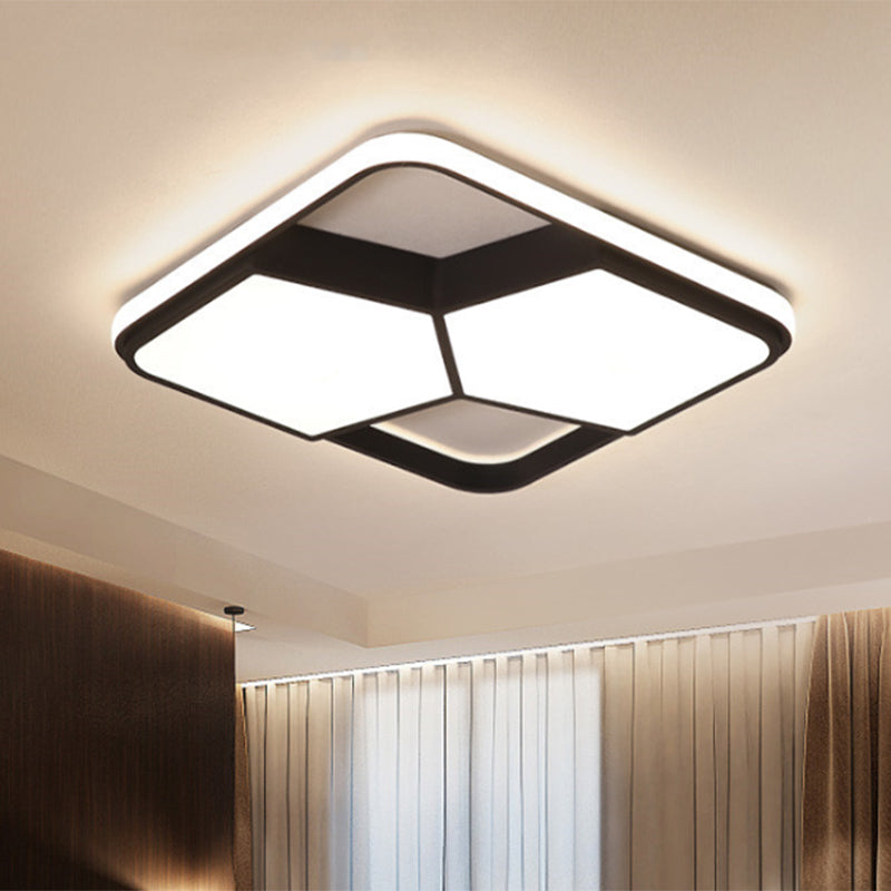 LED Geometric Ceiling Light Fixture Contemporary Black/White Acrylic Flush Mount Lamp in Warm/White Lighting for Bedroom