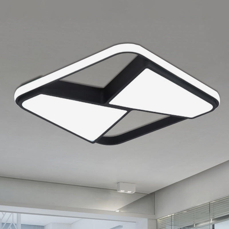 LED Squared Ceiling Mounted Light Nordic Style Black/White Acrylic Flush Pendant Light in Warm/White Lighting