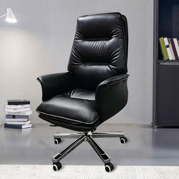 Contemporary Office Chair Ergonomic Wheels Black Leather Executive Chair