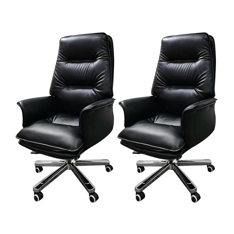 Contemporary Office Chair Ergonomic Wheels Black Leather Executive Chair