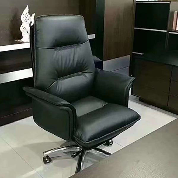 Contemporary Office Chair Ergonomic Wheels Black Leather Executive Chair