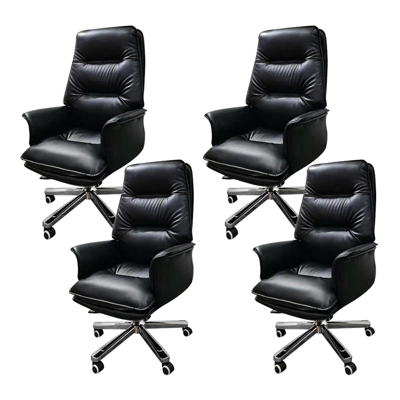 Contemporary Office Chair Ergonomic Wheels Black Leather Executive Chair