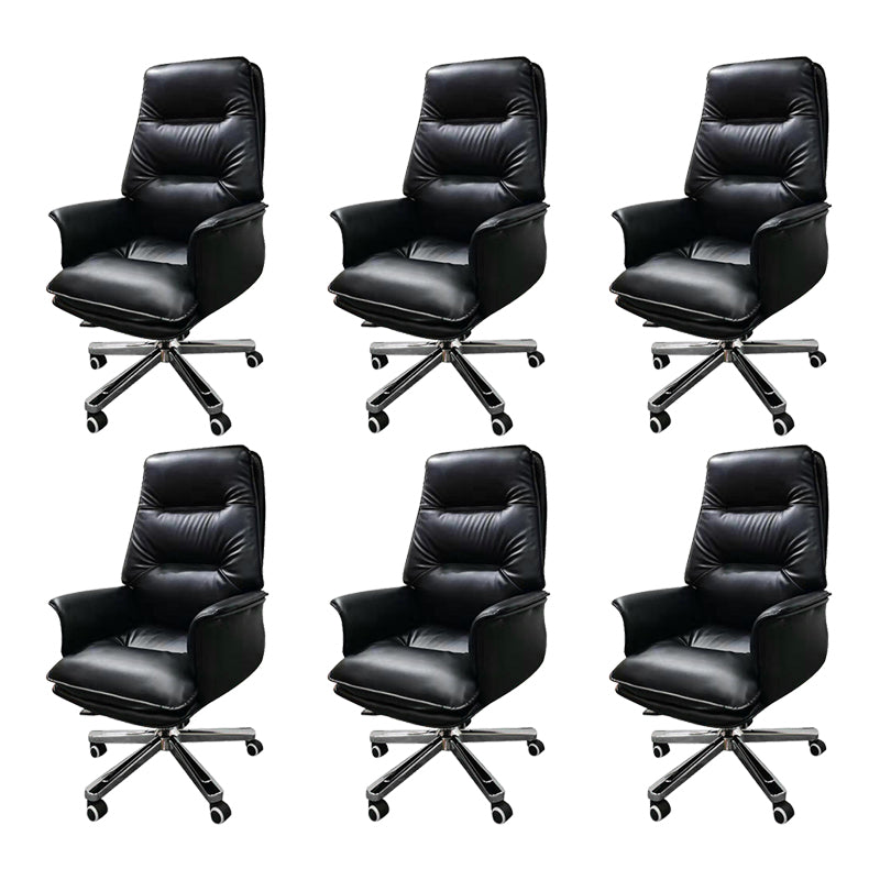 Contemporary Office Chair Ergonomic Wheels Black Leather Executive Chair