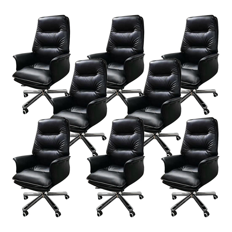 Contemporary Office Chair Ergonomic Wheels Black Leather Executive Chair