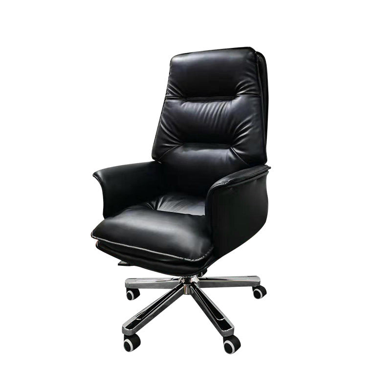 Contemporary Office Chair Ergonomic Wheels Black Leather Executive Chair