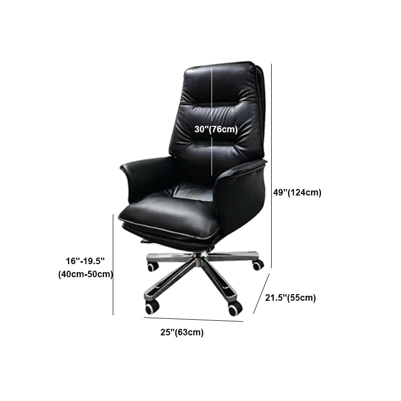 Contemporary Office Chair Ergonomic Wheels Black Leather Executive Chair