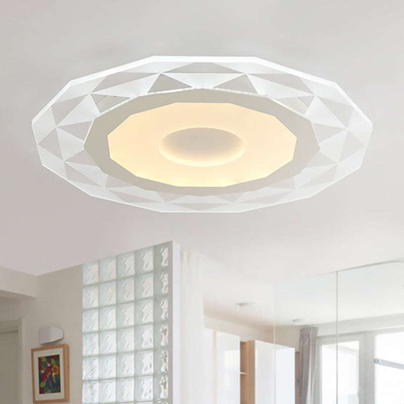 16.5"/20.5"/24.5" Wide LED Living Room Flush Mount Light with Diamond-Shaped Acrylic Shade White Ceiling Lamp in Warm/White Light