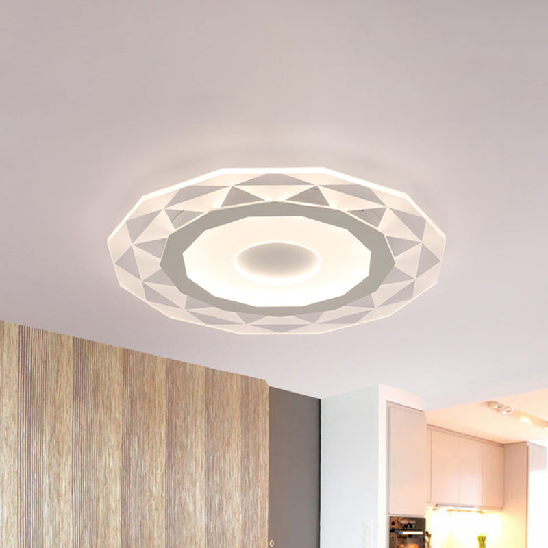 16.5"/20.5"/24.5" Wide LED Living Room Flush Mount Light with Diamond-Shaped Acrylic Shade White Ceiling Lamp in Warm/White Light