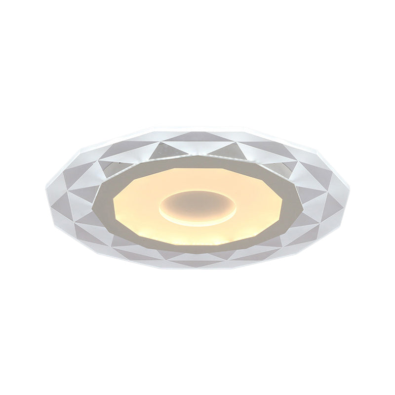 16.5"/20.5"/24.5" Wide LED Living Room Flush Mount Light with Diamond-Shaped Acrylic Shade White Ceiling Lamp in Warm/White Light