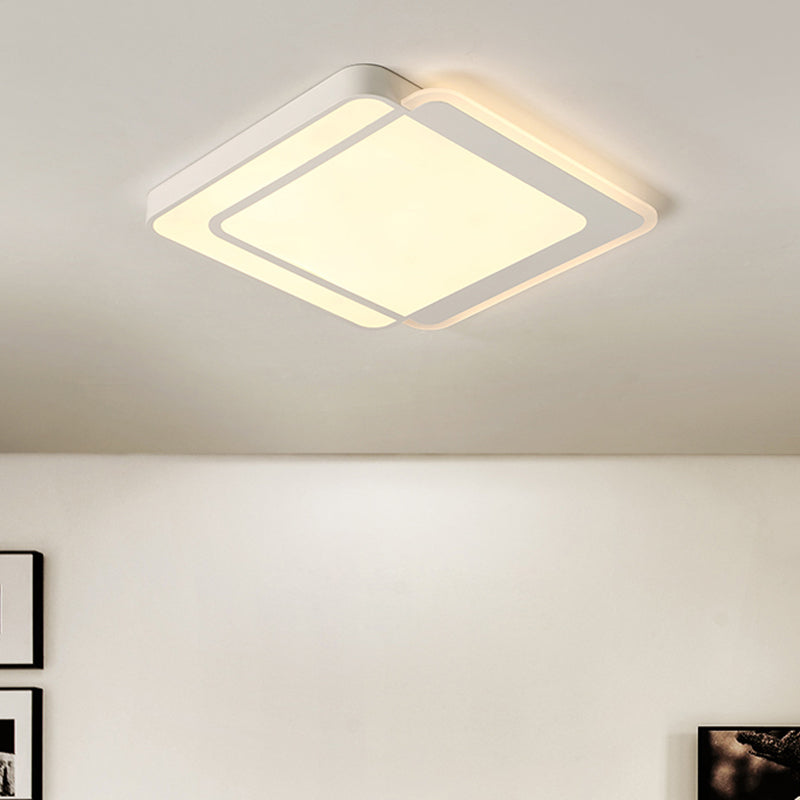 Plafonnier LED carré/rond contemporain, éclairage chaud/blanc, luminaire de plafond en blanc