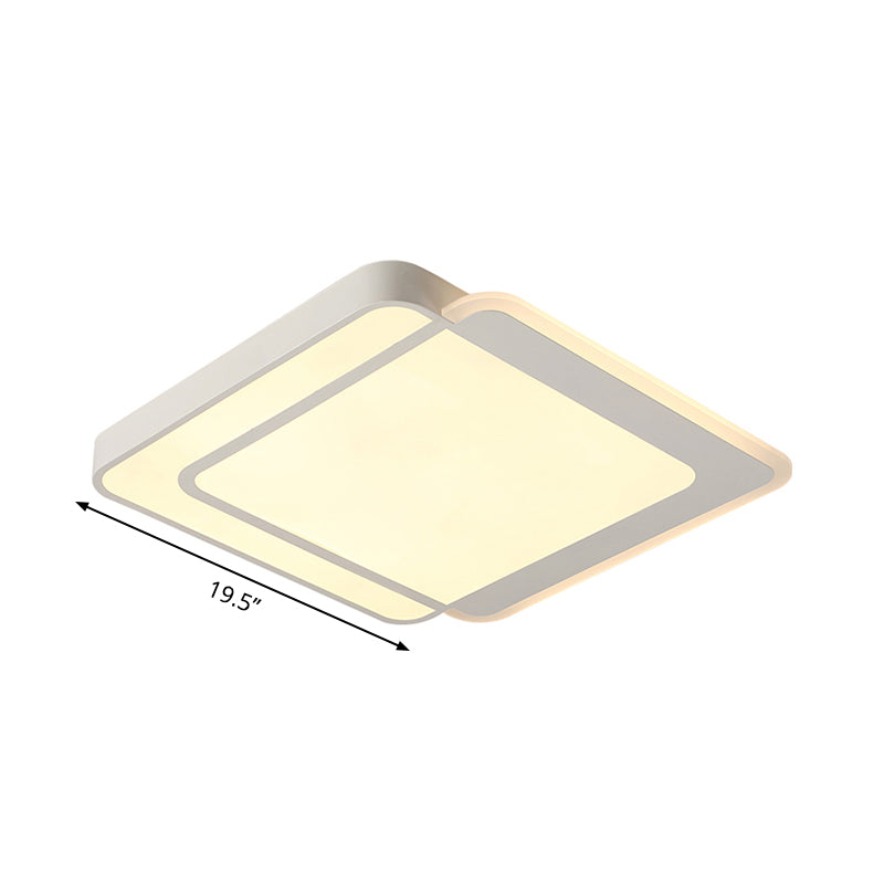 Plafonnier LED carré/rond contemporain, éclairage chaud/blanc, luminaire de plafond en blanc