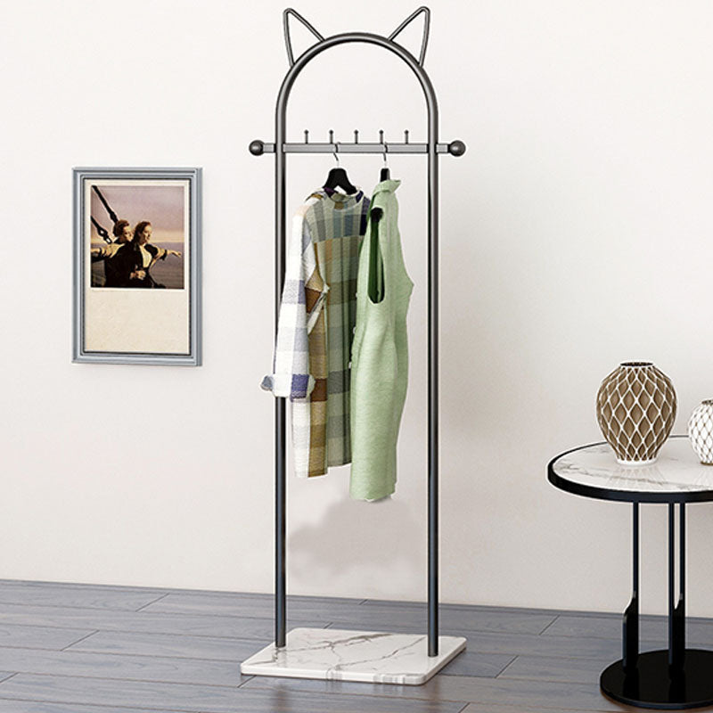 Modern Metal Hall Stand Hanging Rail Lower Shelf and 5 Hooks Coat Hanger