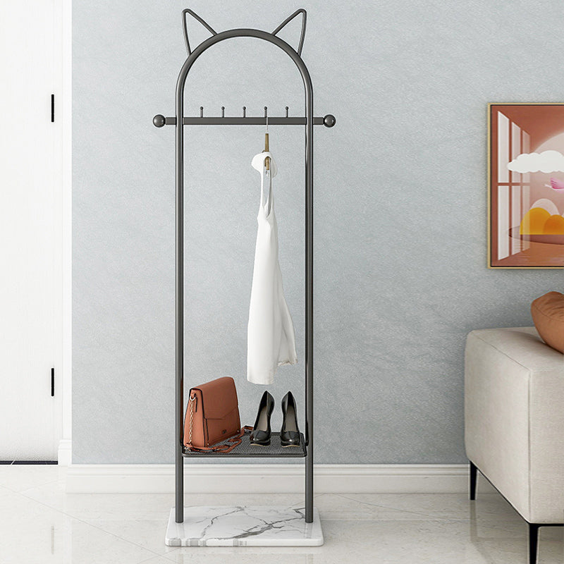 Modern Metal Hall Stand Hanging Rail Lower Shelf and 5 Hooks Coat Hanger