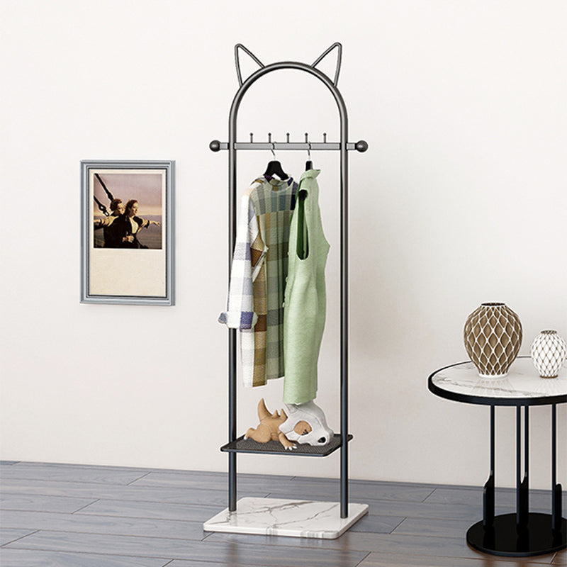 Modern Metal Hall Stand Hanging Rail Lower Shelf and 5 Hooks Coat Hanger