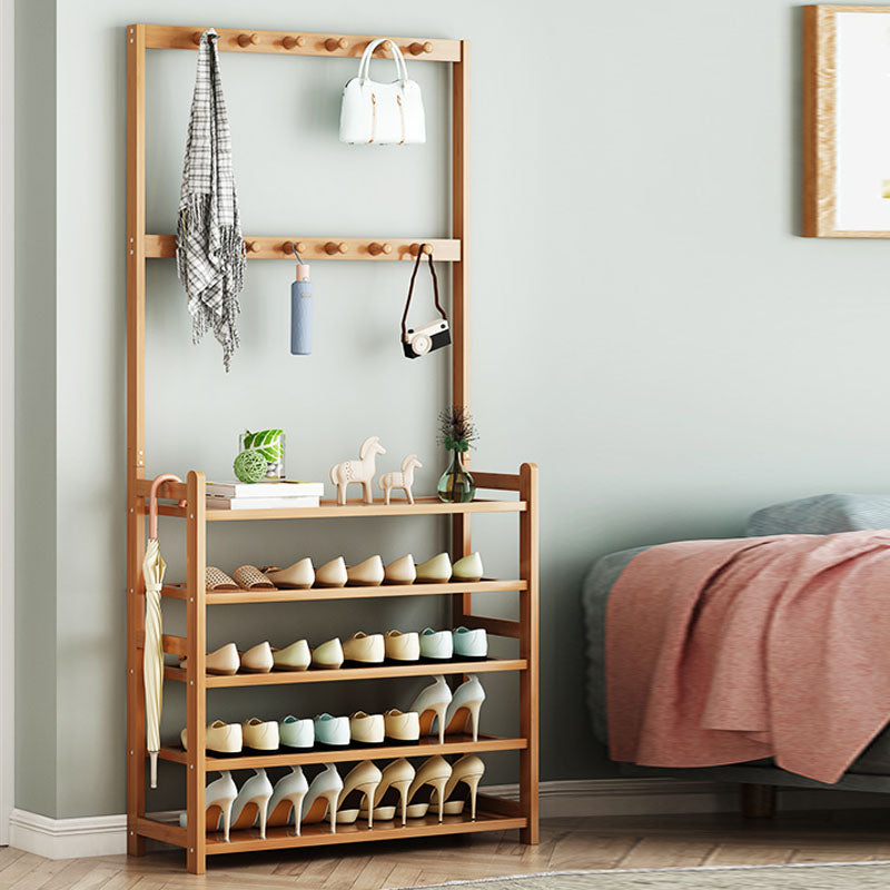 Modern Wood Coat Hanger Storage Shelves and Coat Hooks Entryway Kit