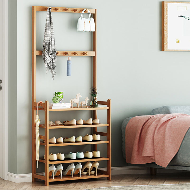 Modern Wood Coat Hanger Storage Shelves and Coat Hooks Entryway Kit