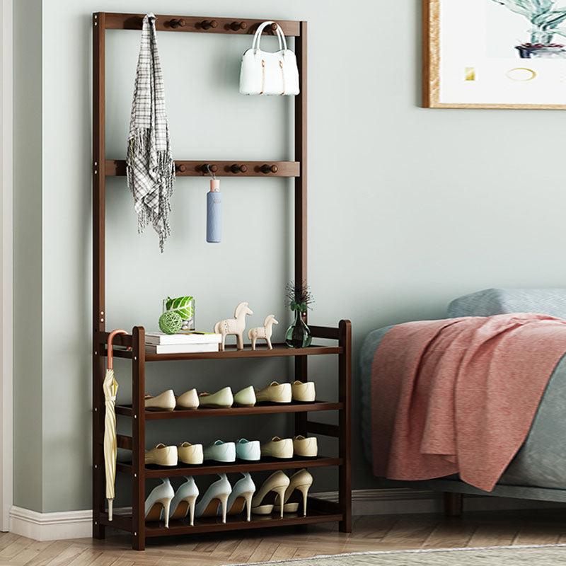 Modern Wood Coat Hanger Storage Shelves and Coat Hooks Entryway Kit