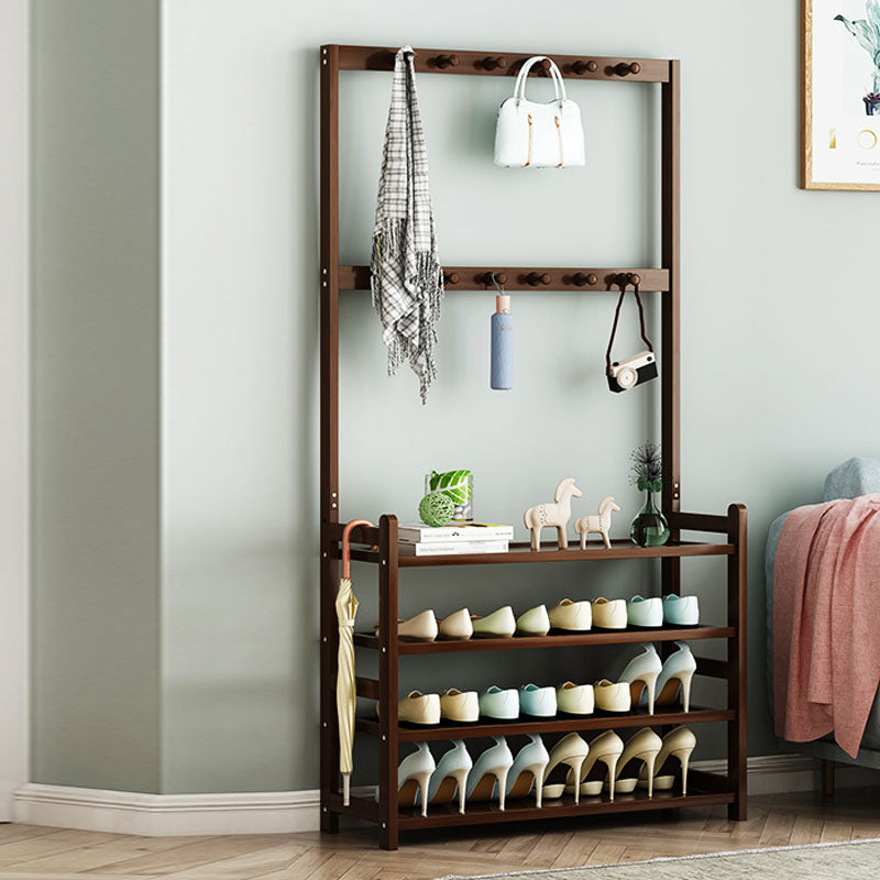 Modern Wood Coat Hanger Storage Shelves and Coat Hooks Entryway Kit