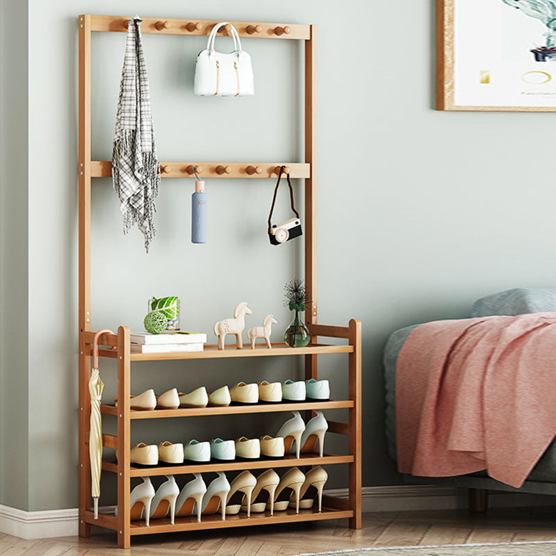 Modern Wood Coat Hanger Storage Shelves and Coat Hooks Entryway Kit