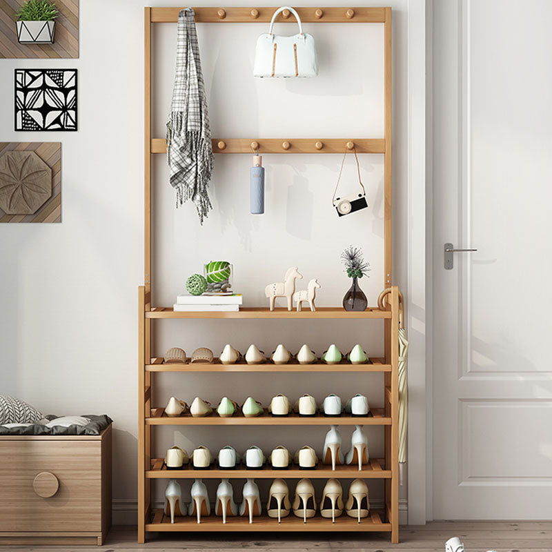 Modern Wood Coat Hanger Storage Shelves and Coat Hooks Entryway Kit