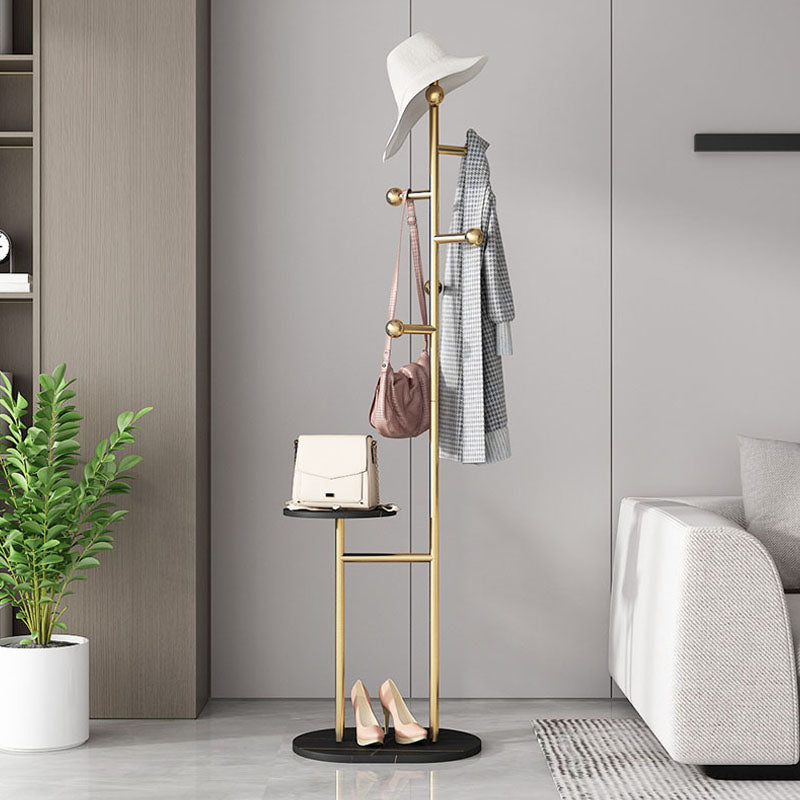 Contemporary Hall Tree Free Metal Coat Hooks Coat Rack with Storage Shelving