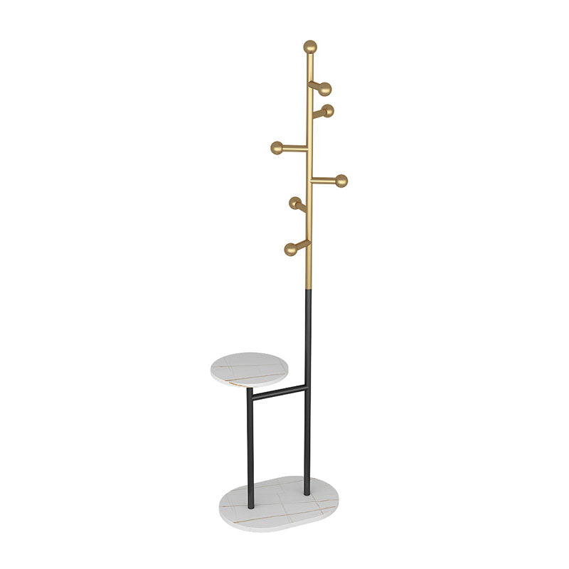 Contemporary Hall Tree Free Metal Coat Hooks Coat Rack with Storage Shelving