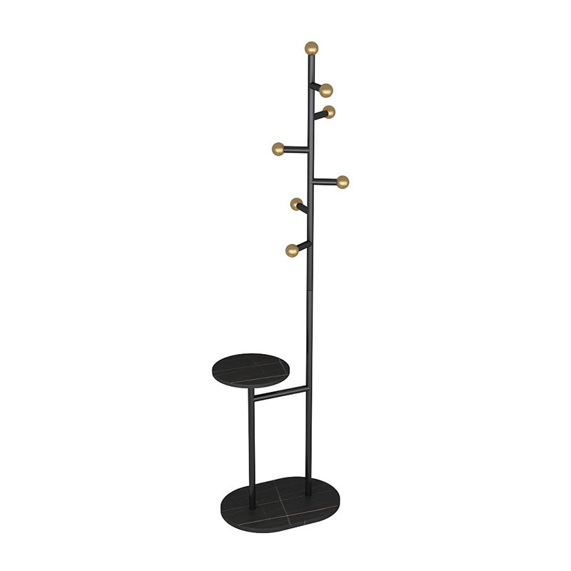 Contemporary Hall Tree Free Metal Coat Hooks Coat Rack with Storage Shelving