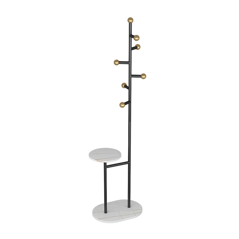 Contemporary Hall Tree Free Metal Coat Hooks Coat Rack with Storage Shelving