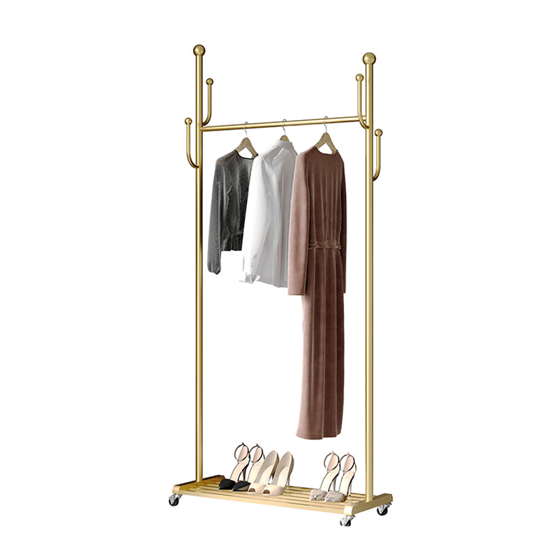 Modern Hall Stand Metal Hanging Rail Lower Shelf and Castors Entry Hall Tree