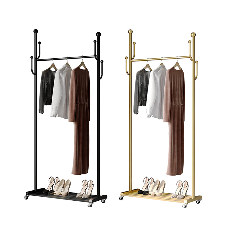 Modern Hall Stand Metal Hanging Rail Lower Shelf and Castors Entry Hall Tree