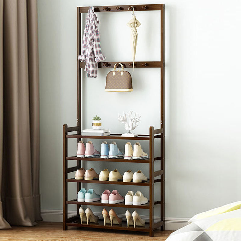 Modern Style Coat Rack Free Standing Solid Bamboo Hooks Design Coat Rack With Shelves