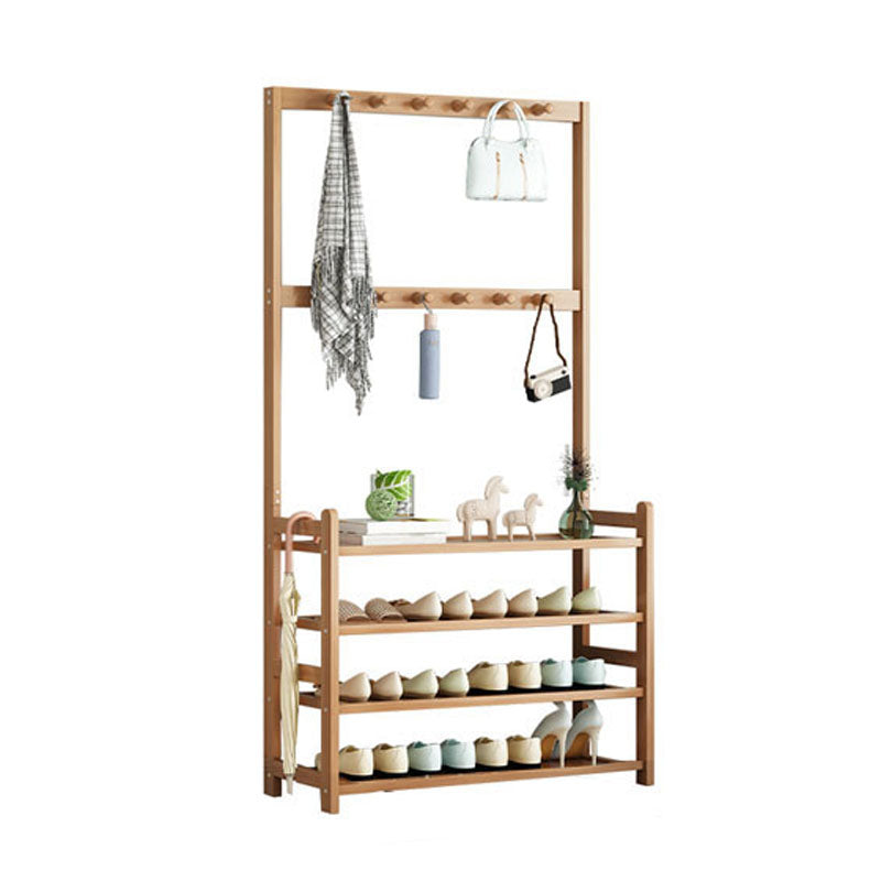 Modern Style Coat Rack Free Standing Solid Bamboo Hooks Design Coat Rack With Shelves