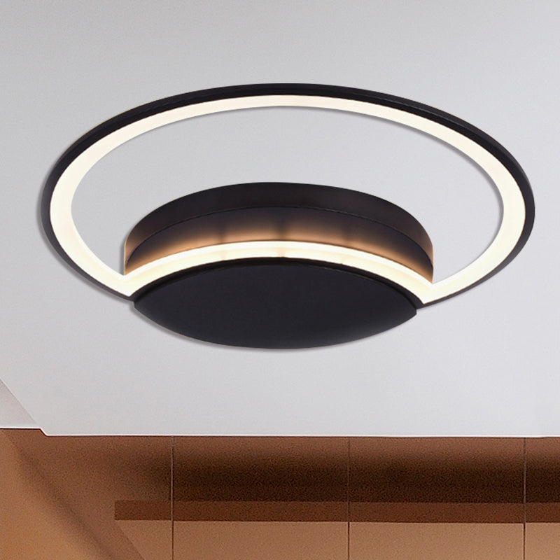 16"/19.5"/23.5" Wide LED Bedroom Ceiling Light with Circle Acrylic Shade White/Black/White and Black Flush Lamp in Warm/White Light