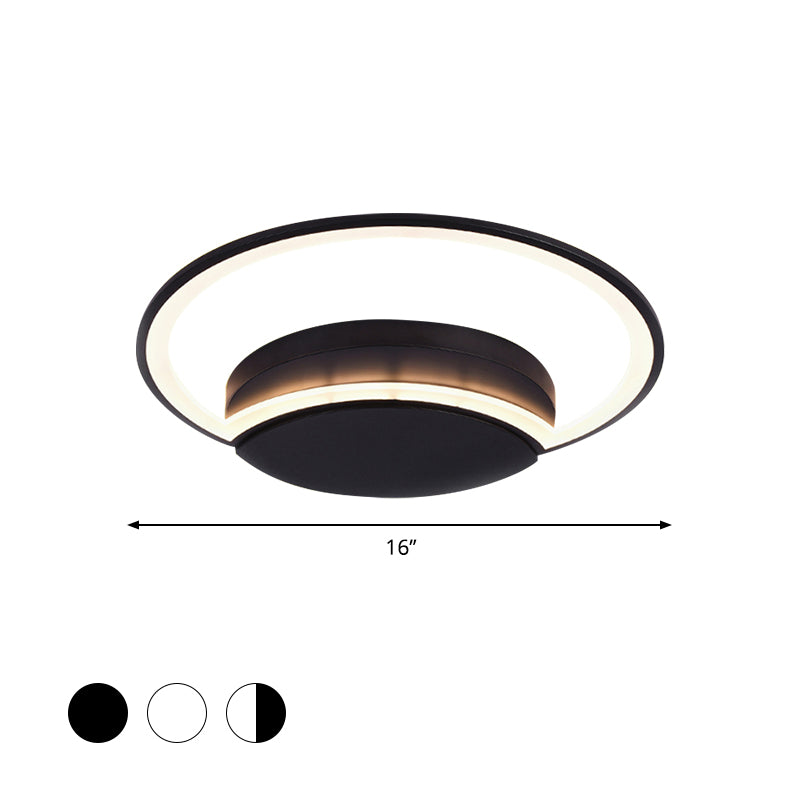 16"/19.5"/23.5" Wide LED Bedroom Ceiling Light with Circle Acrylic Shade White/Black/White and Black Flush Lamp in Warm/White Light