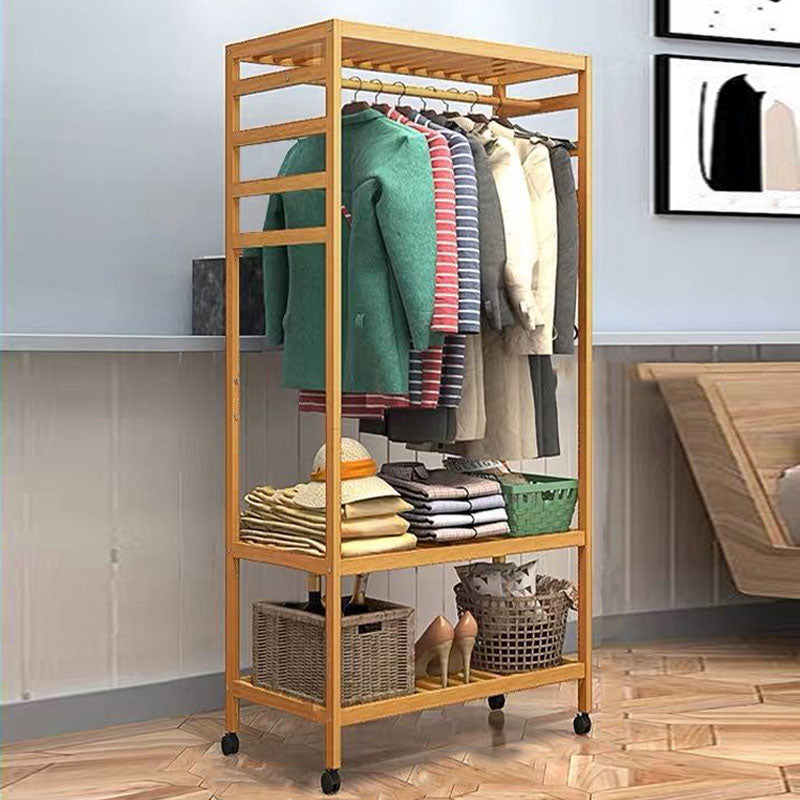 Modern Style Coat Rack Solid Bamboo Free Standing Shelves Design Coat Rack