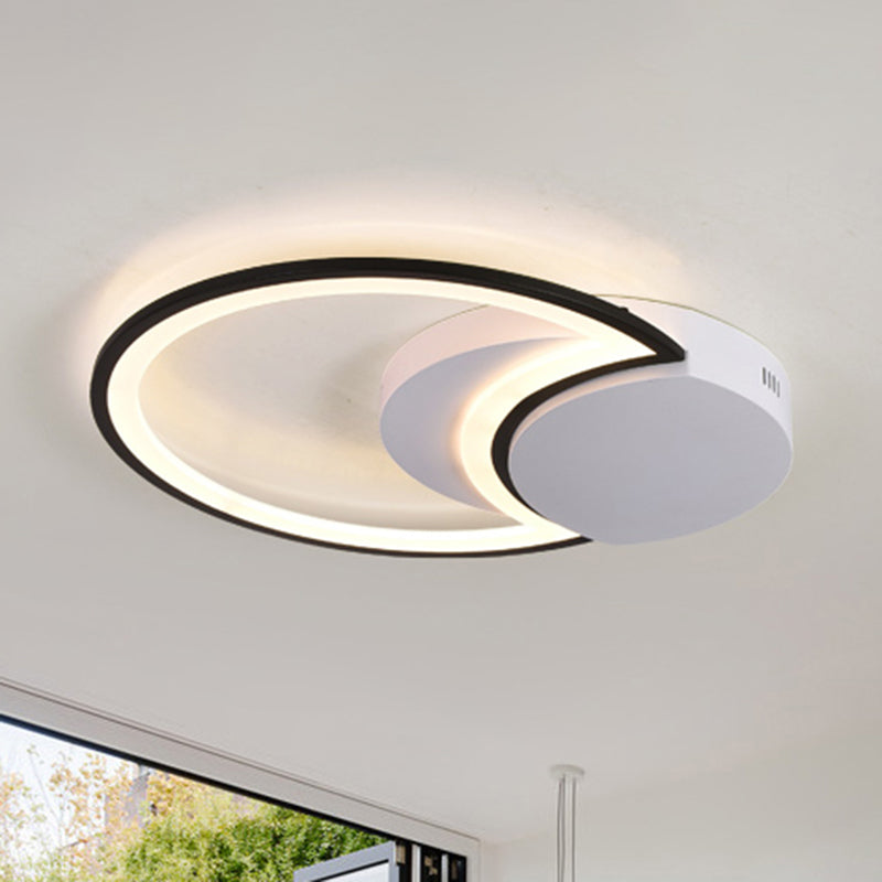 16"/19.5"/23.5" Wide LED Bedroom Ceiling Light with Circle Acrylic Shade White/Black/White and Black Flush Lamp in Warm/White Light