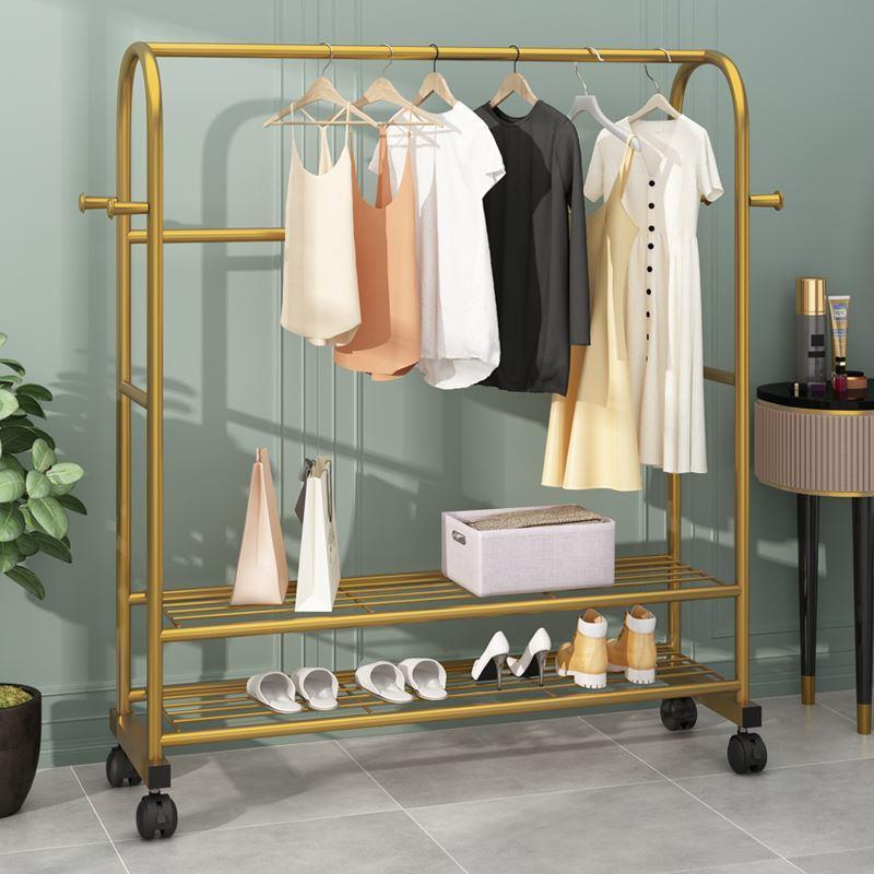 Glam Style Coat Rack Metallic Free Standing Shelves Design Coat Rack with Universal Wheel