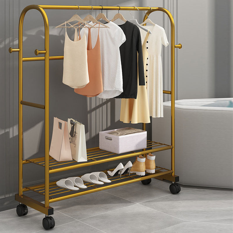 Glam Style Coat Rack Metallic Free Standing Shelves Design Coat Rack with Universal Wheel